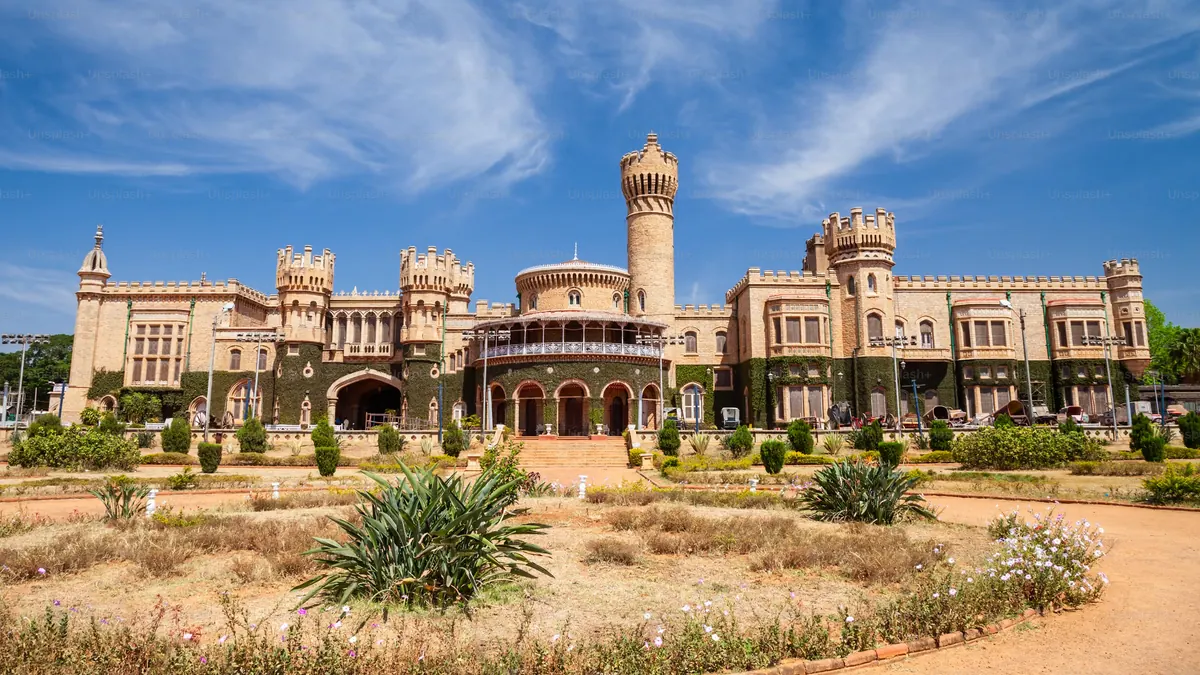 Bangalore Palace beneath a blue sky