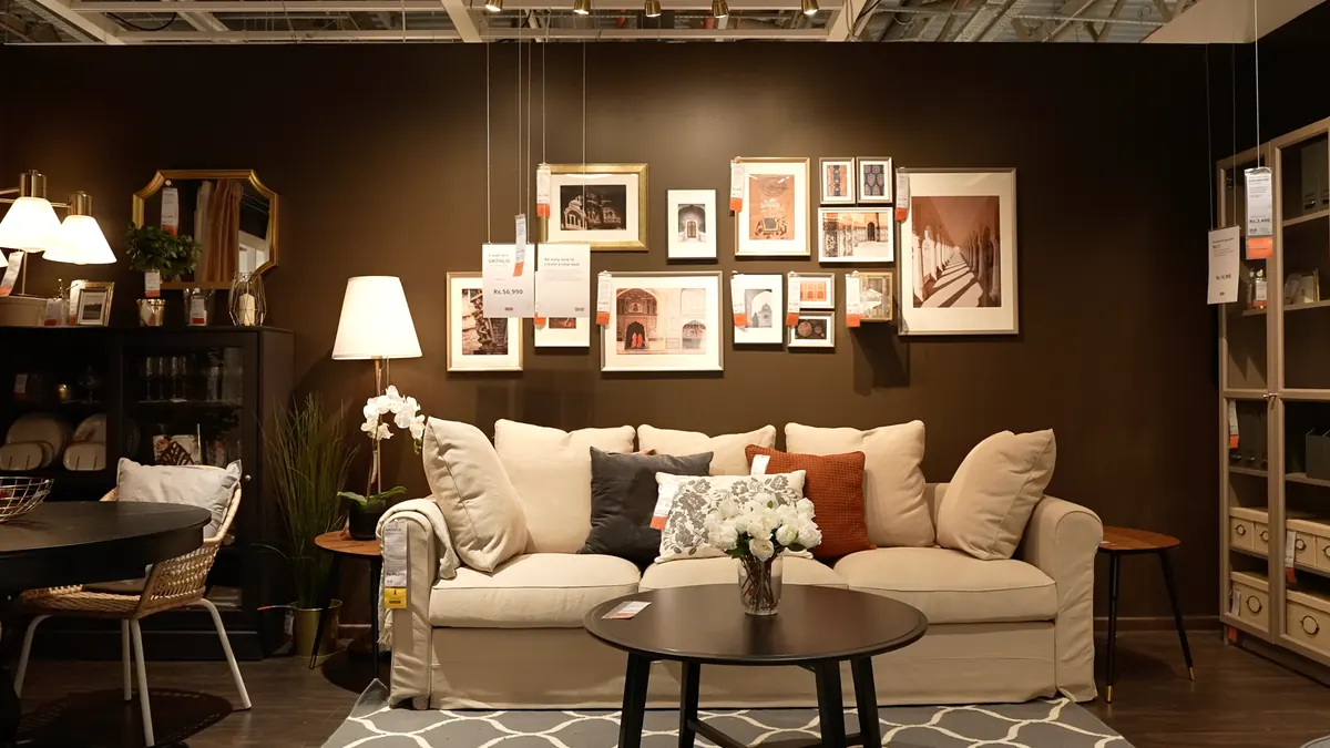 A furnished living-room display inside IKEA