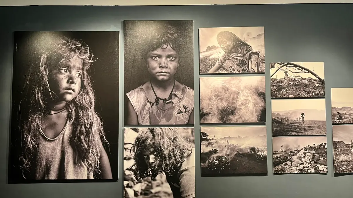 Black-and-white portrait artworks displayed at the National Gallery of Modern Art
