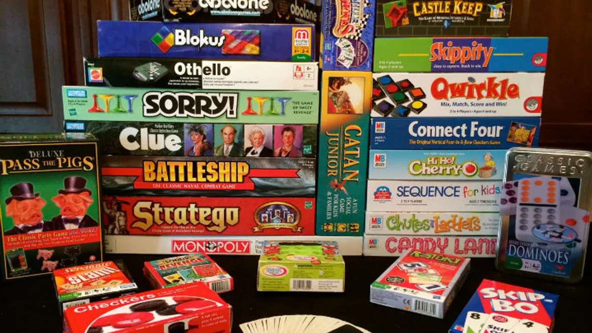 A collection of classic board-game boxes